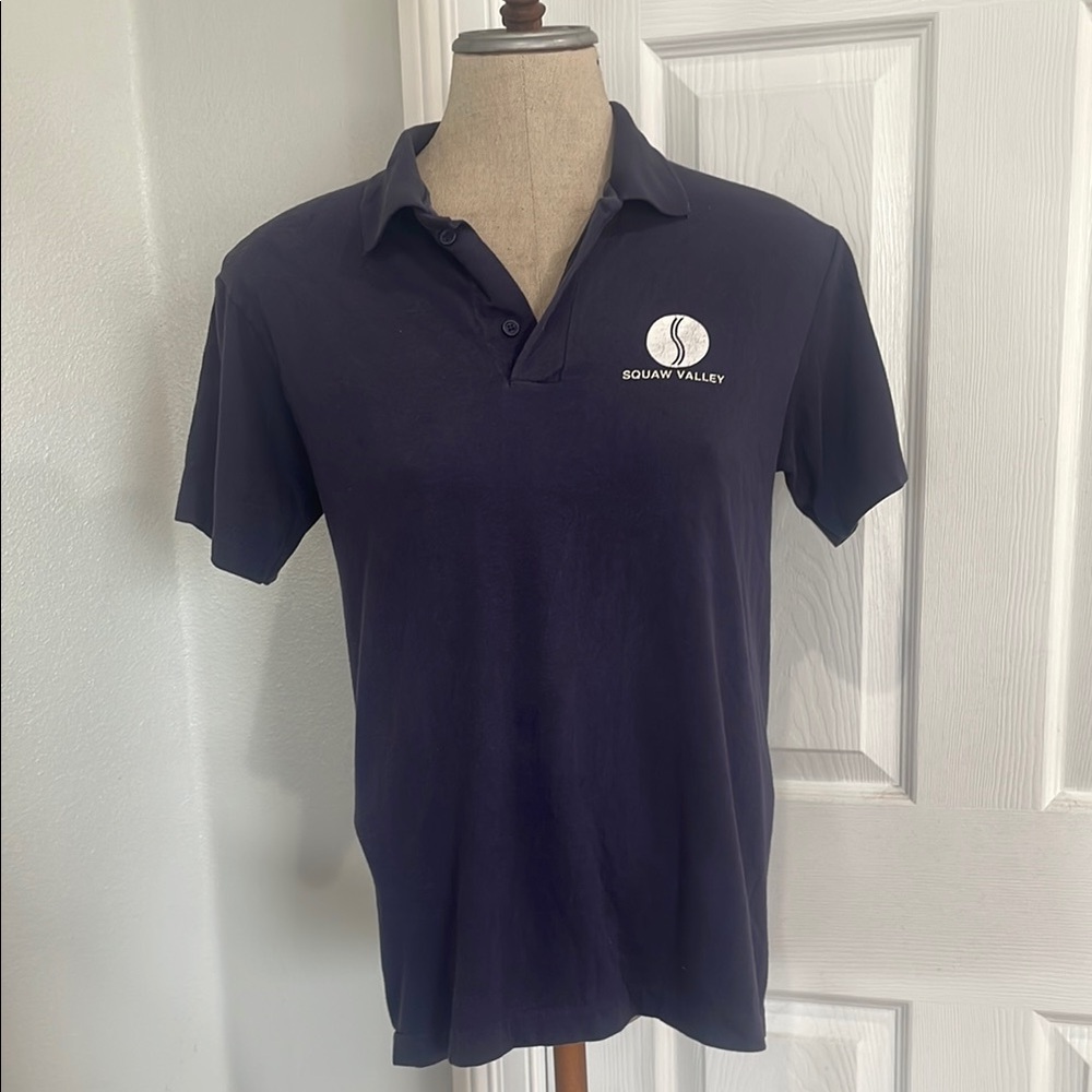 Vintage 80s Anvil squaw Valley short sleeve Navy polo blue cotton Shirt size S